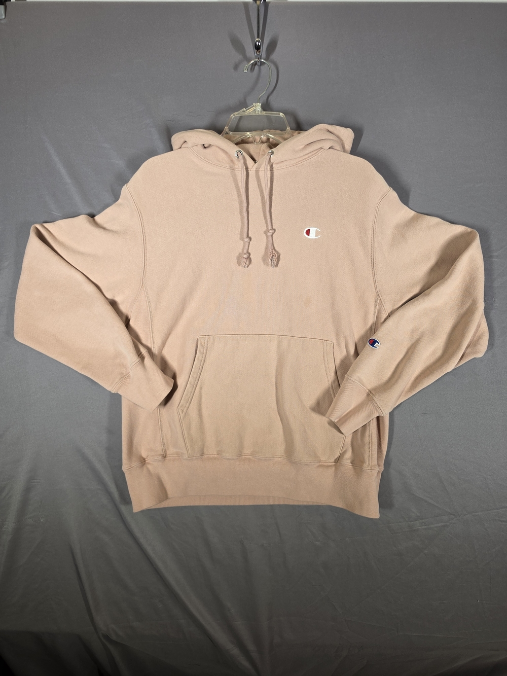Champion Reverse Weave Hoodie Tan Beige Embroidered Logo Y2K Medium